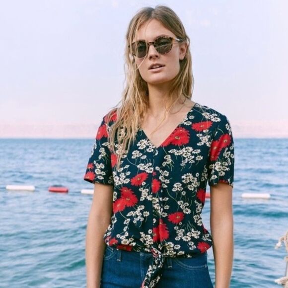 Madewell Tops - Madewell Petite Novel Tie-Front Top in Hillside Daisies Womens Size XXS
